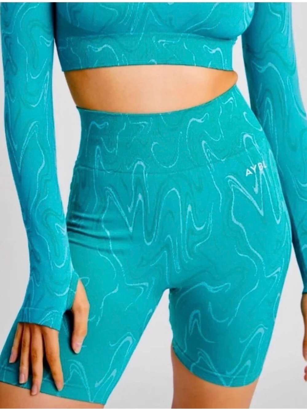 AYBL Teal Marbled High-Waist Bike Shorts